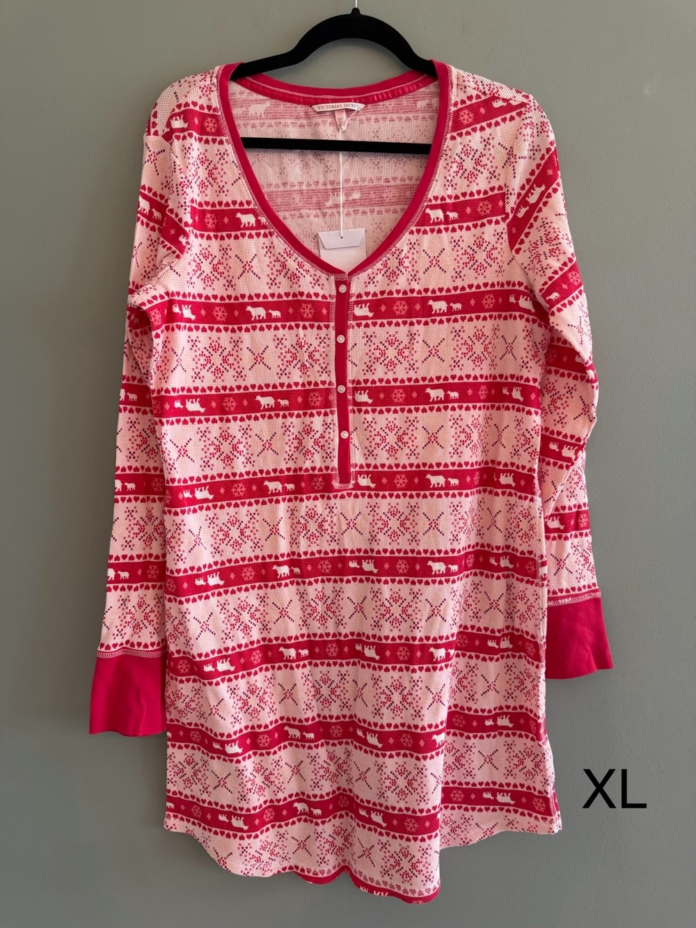 Pink & Cream Fair Isle Henley nightgown